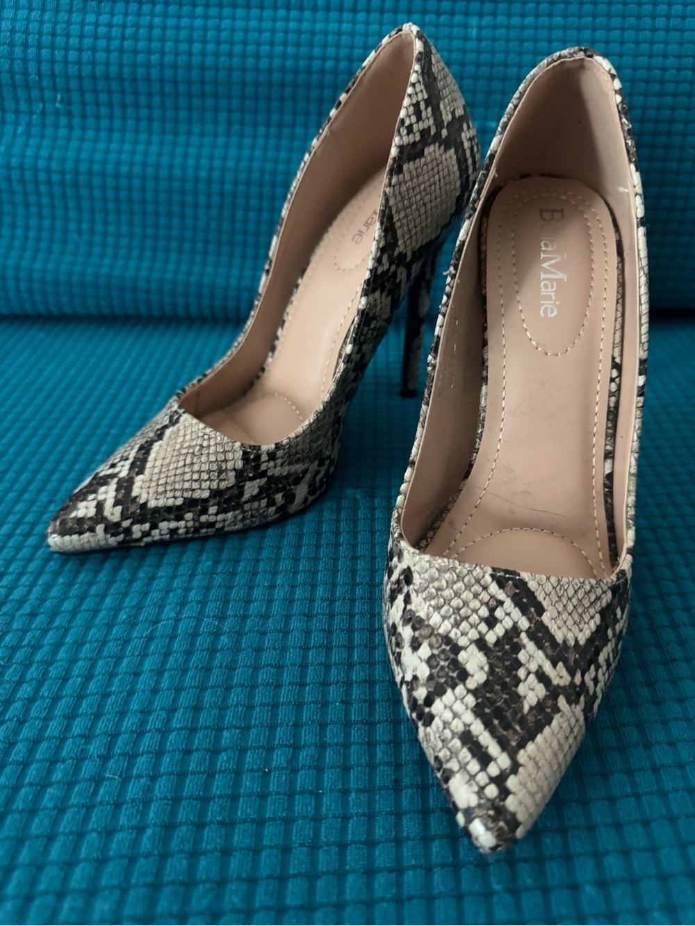 Bella Marie Snakeskin Pointed Toe Stiletto Pumps Heels